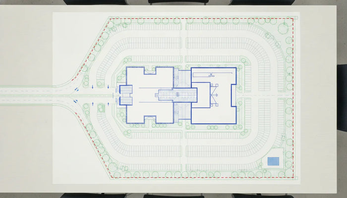 Commercial site plan layout with building and parking access