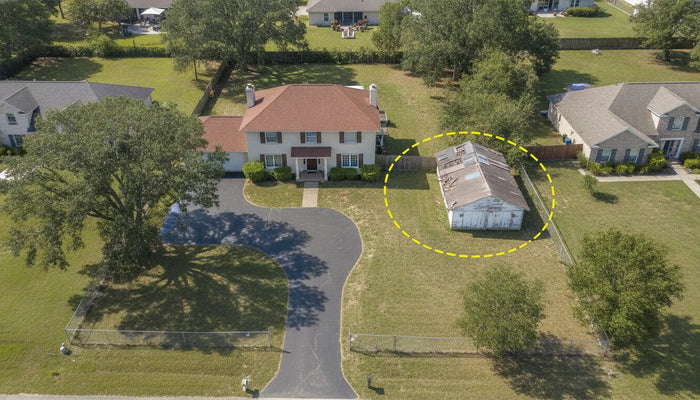Overhead view of property prepared for demolition permit review
