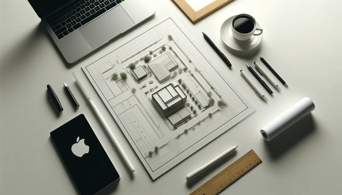 A black Apple iPhone with a white logo shown from the back used for viewing site plans and proposed site details.