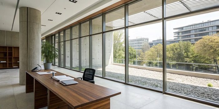 A person reviewing a retaining wall plan in an office to get a permit.