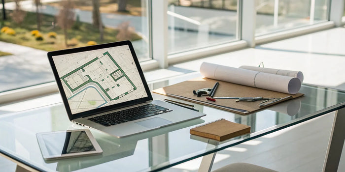 Laptop displaying an online site plan for a fence permit.