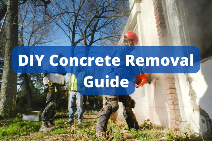 Orange chainsaw used for concrete removal cutting a concrete slab from a wall in a step-by-step guide