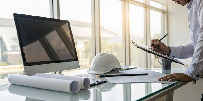 Reviewing a demolition site plan on a computer from an online service.