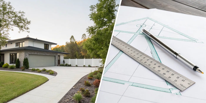 A plot plan and survey tools laid out to compare the differences between a plot plan vs survey.
