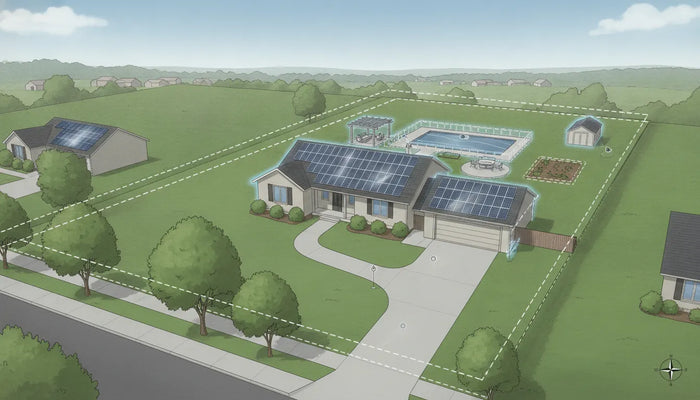 Residential home with rooftop solar panels for a solar permit application