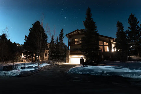 Asphalt driveway on winter night