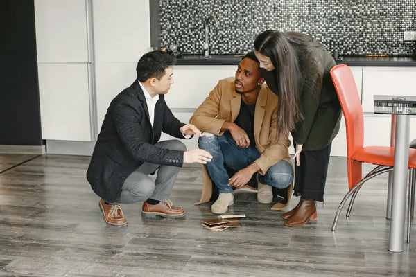couple looking at flooring options