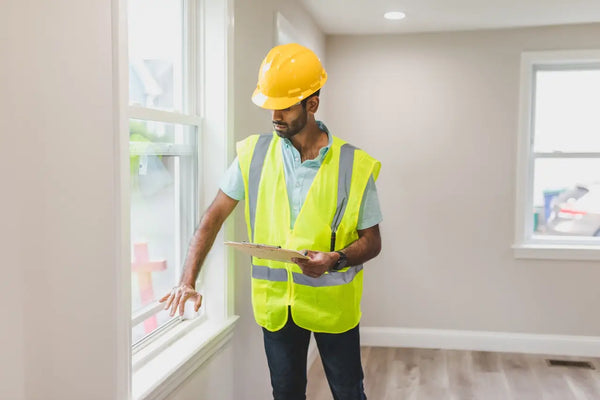 a man checking the windows on a new home