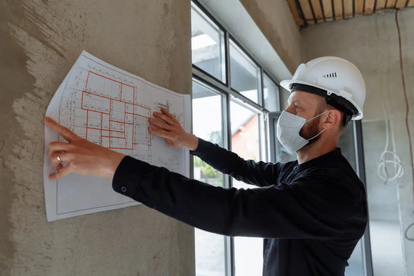 construction worker looking at a site plan