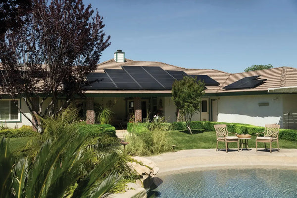 A backyard with a swimming pool in it
